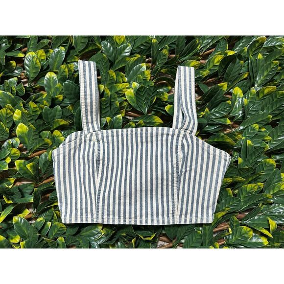 ZARA Blue and Whiet Striped Denim Crop Top Size Medium NWT - Picture 2 of 4